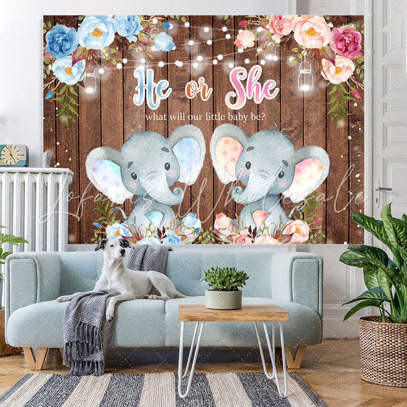 Lofaris He Or She Elephant Gendar Reveal Baby Shower Backdrop