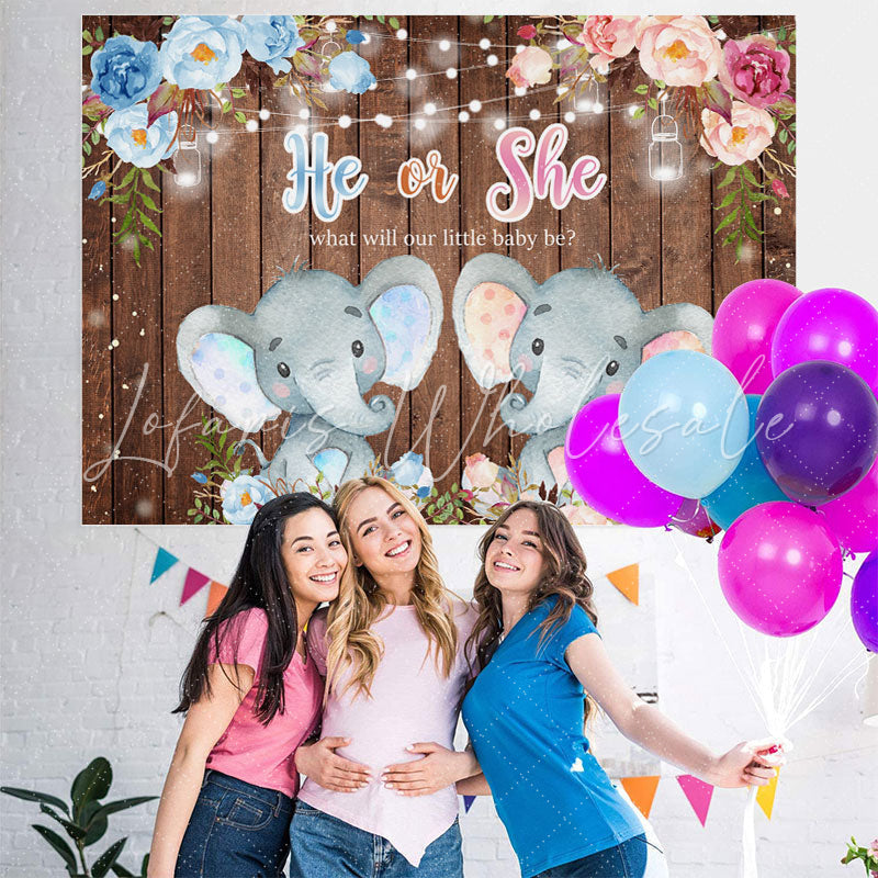 Lofaris He Or She Elephant Gendar Reveal Baby Shower Backdrop