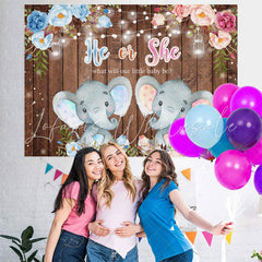 Lofaris He Or She Elephant Gendar Reveal Baby Shower Backdrop