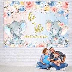 Lofaris He Or She Floral And Elephants Baby Shower Backdrop