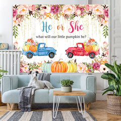 Lofaris He Or She Floral and Pumpkin Fall Baby Shower Backdrop