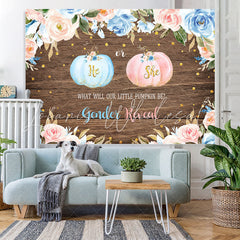 Lofaris He or She Floral and Pumpkins Wood Baby Shower Backdrop