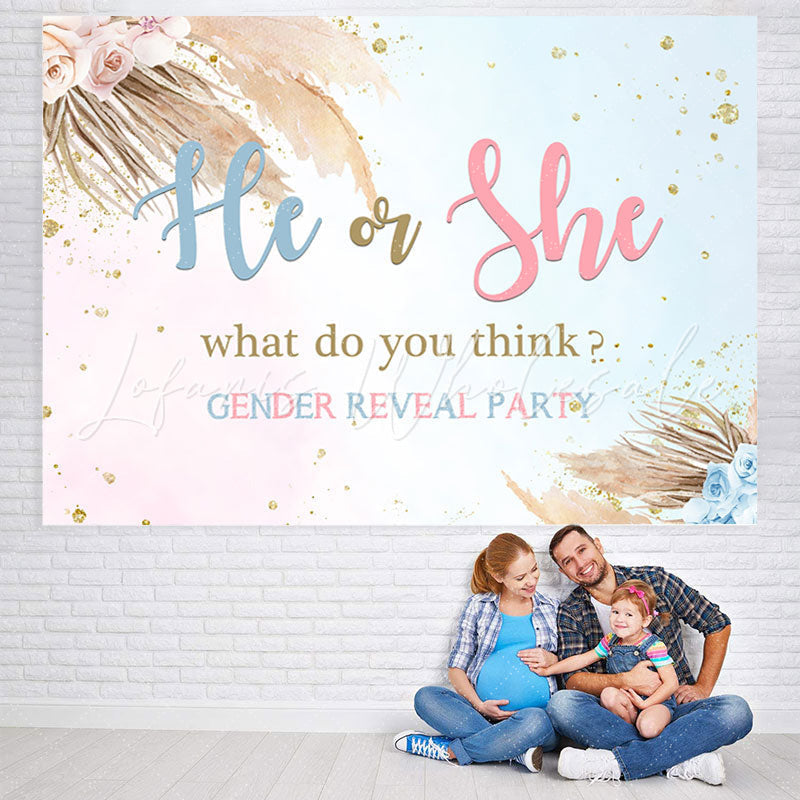 Lofaris Pink Floral Glitter Blue Backdrop for Gender Reveal