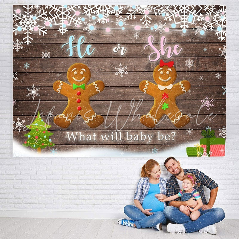Lofaris He or She Gingerbread Man Wooden Baby Shower Backdrop