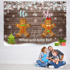 Lofaris He or She Gingerbread Man Wooden Baby Shower Backdrop