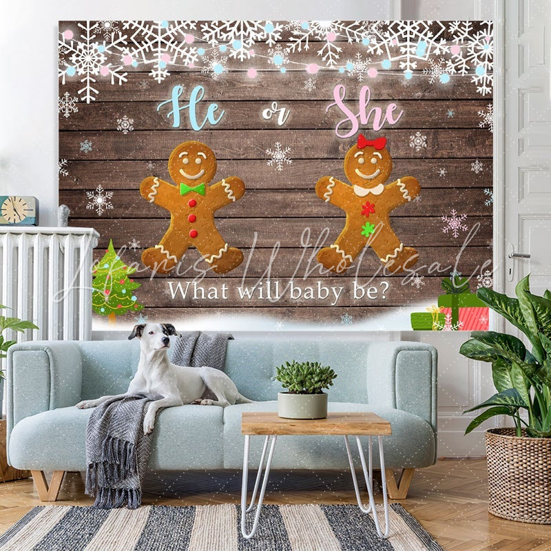 Lofaris He or She Gingerbread Man Wooden Baby Shower Backdrop