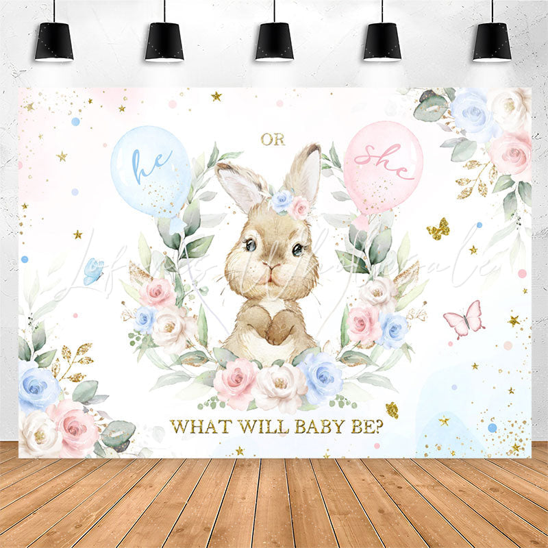 Lofaris He Or She Little Bunny Floral Baby Shower Backdrop