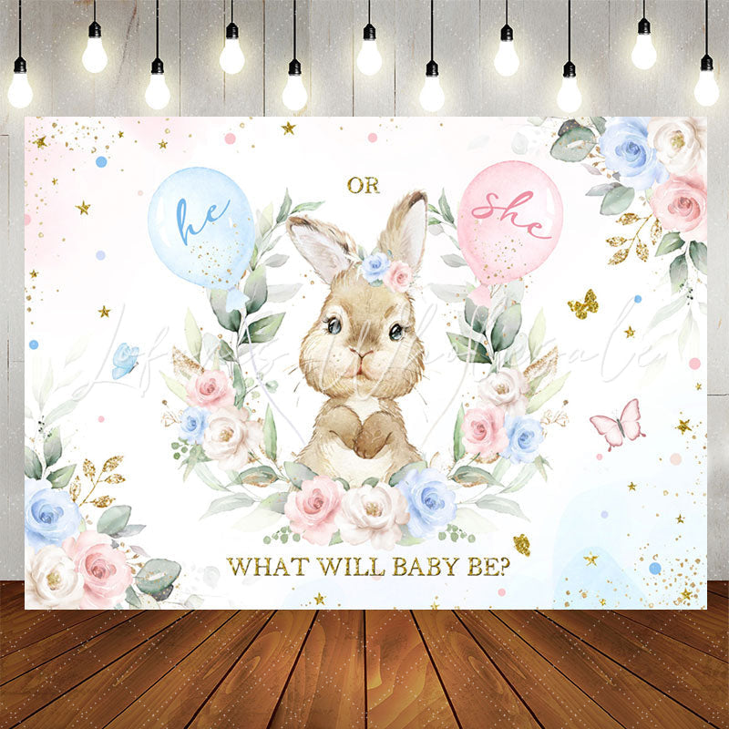Lofaris He Or She Little Bunny Floral Baby Shower Backdrop