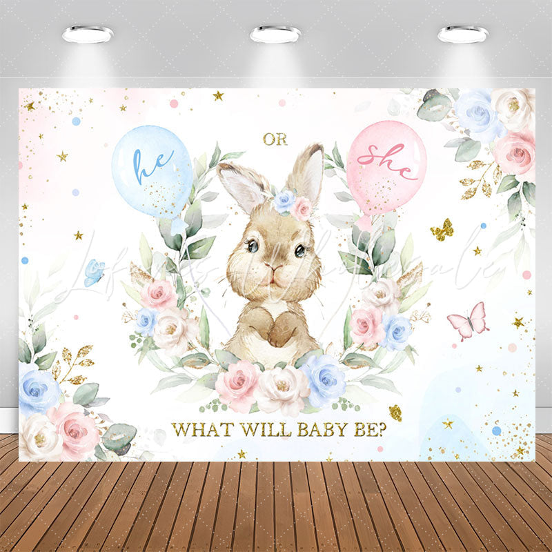Lofaris He Or She Little Bunny Floral Baby Shower Backdrop