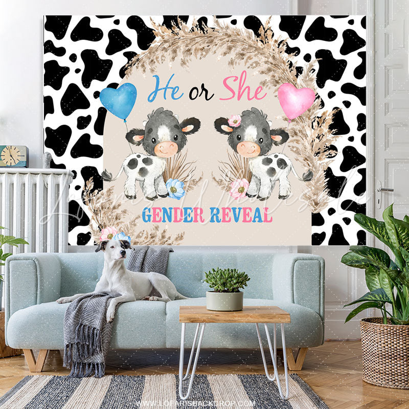 Lofaris He Or She Lovely Cow Balloon Gender Reveal Backdrop