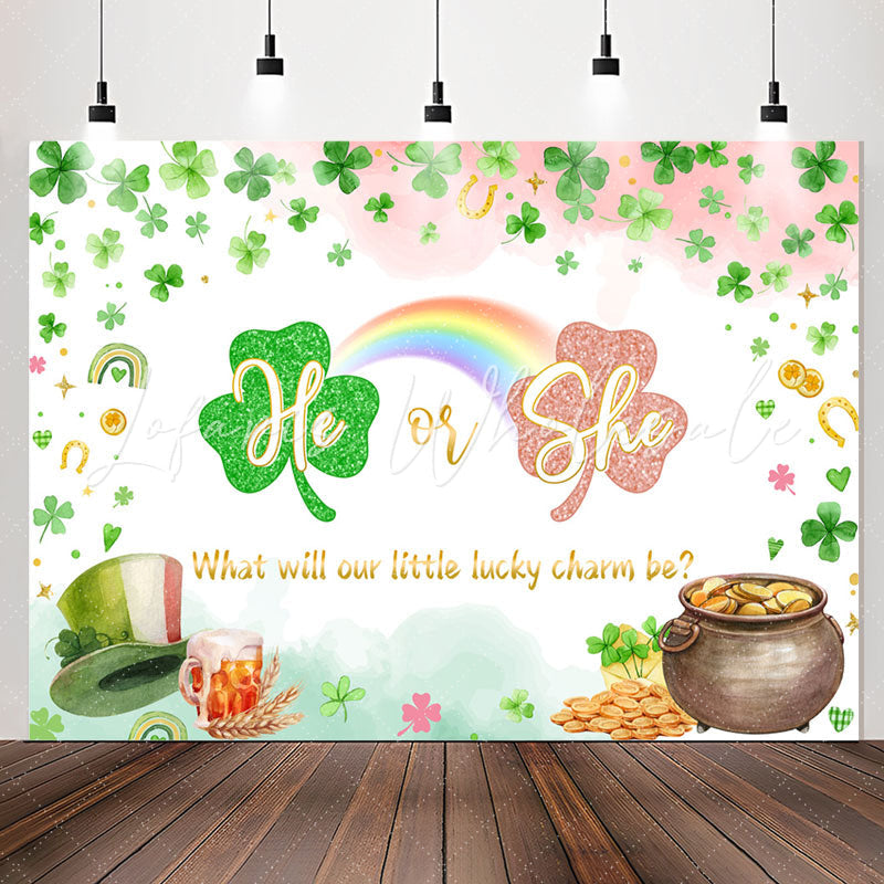 Lofaris He Or She Lucky Charm Clover Gender Reveal Backdrop