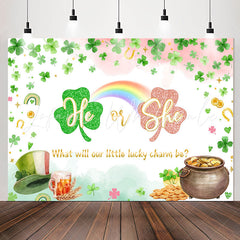Lofaris He Or She Lucky Charm Clover Gender Reveal Backdrop