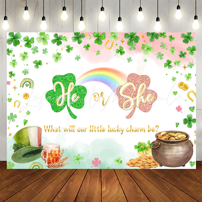 Lofaris He Or She Lucky Charm Clover Gender Reveal Backdrop