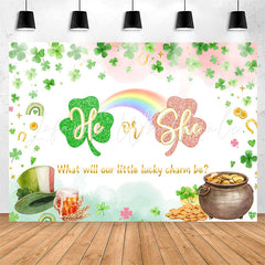 Lofaris He Or She Lucky Charm Clover Gender Reveal Backdrop