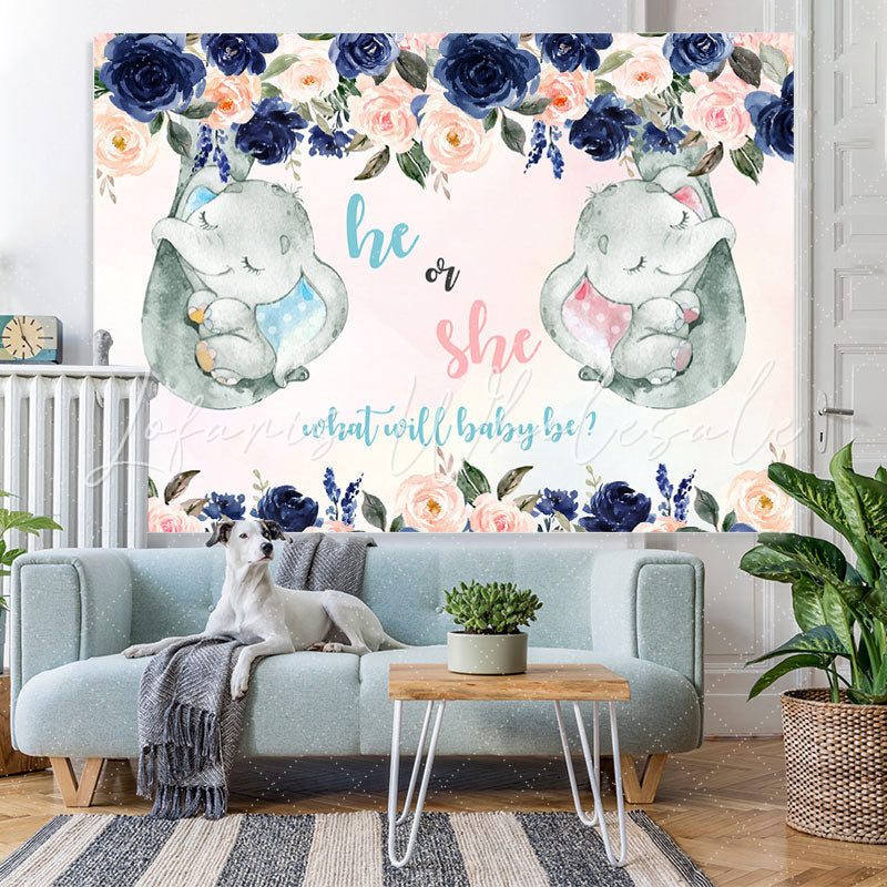 Lofaris He or She Pink and Blue Roses Baby Shower Backdrop