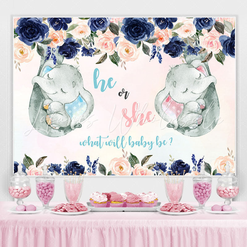 Lofaris He or She Pink and Blue Roses Baby Shower Backdrop