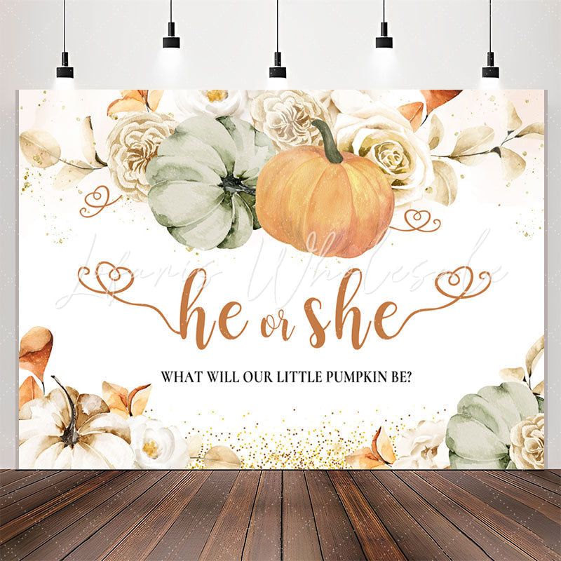 Lofaris He Or She Pumpkin Floral Gender Reveal Backdrop