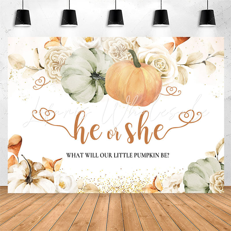 Lofaris He Or She Pumpkin Floral Gender Reveal Backdrop