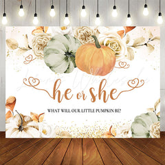Lofaris He Or She Pumpkin Floral Gender Reveal Backdrop