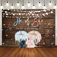 Lofaris He Or She Pumpkin Floral Wood Gender Reveal Backdrop