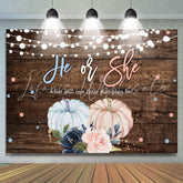Lofaris He Or She Pumpkin Floral Wood Gender Reveal Backdrop