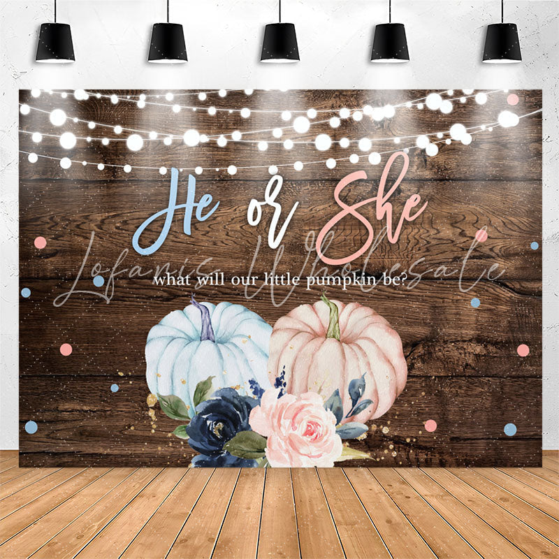 Lofaris He Or She Pumpkin Floral Wood Gender Reveal Backdrop