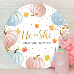 Lofaris He Or She Pumpkin Maple Circle Baby Shower Backdrop