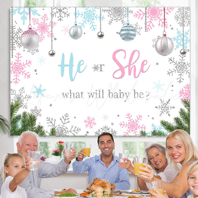 Lofaris He or She Silver Pellet Snowflake Baby Shower Backdrop