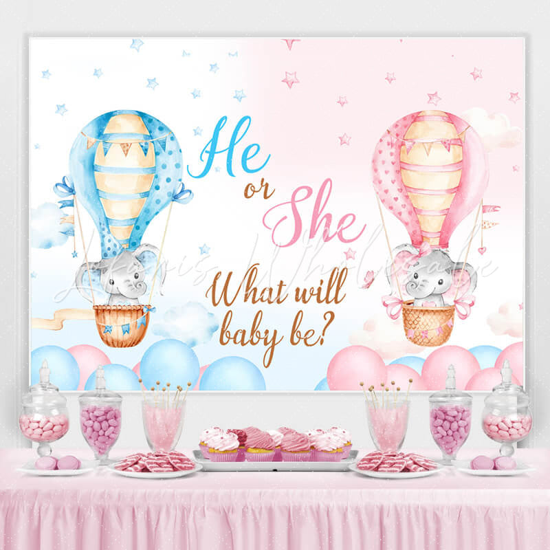 Lofaris He Or She What Will Baby Be Elephant Shower Backdrop