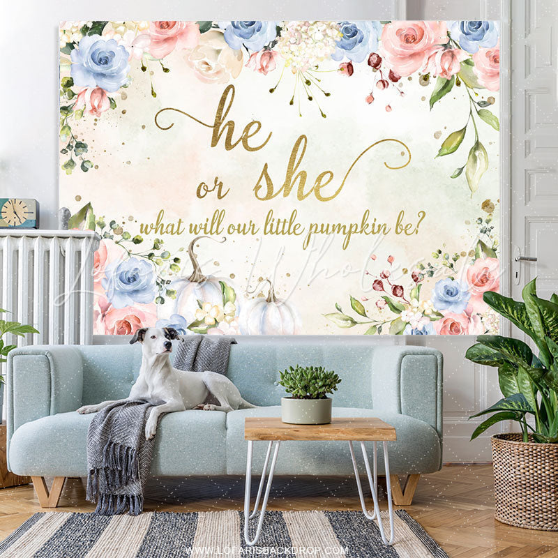 Lofaris He Or She What Will Our Pumpkin Be Baby Shower Backdrop