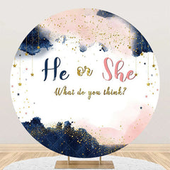 Lofaris He Or She White Round Gender Reveal Party Backdrop