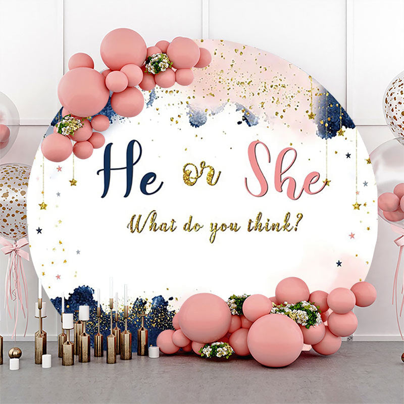 Lofaris He Or She White Round Gender Reveal Party Backdrop