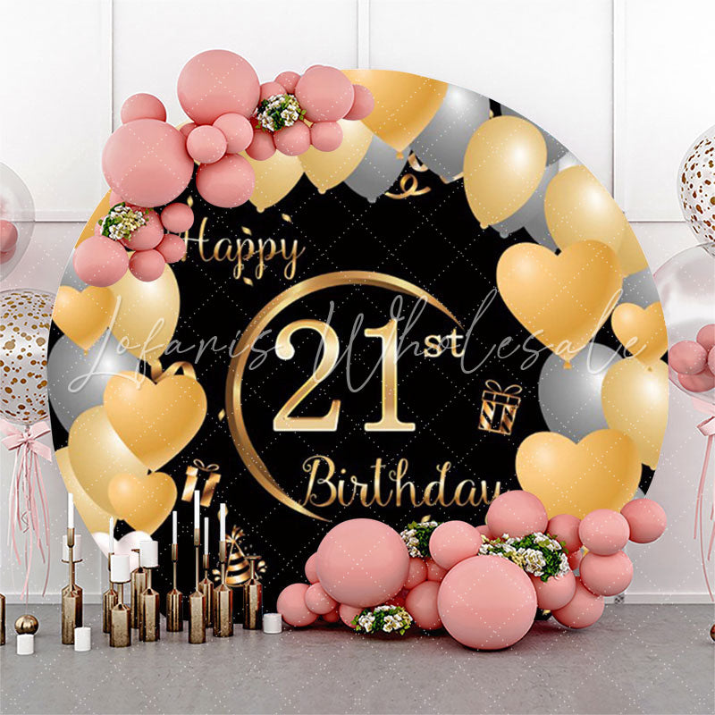 Lofaris Heart Balloon 21st Happy Birthday Round Backdrop