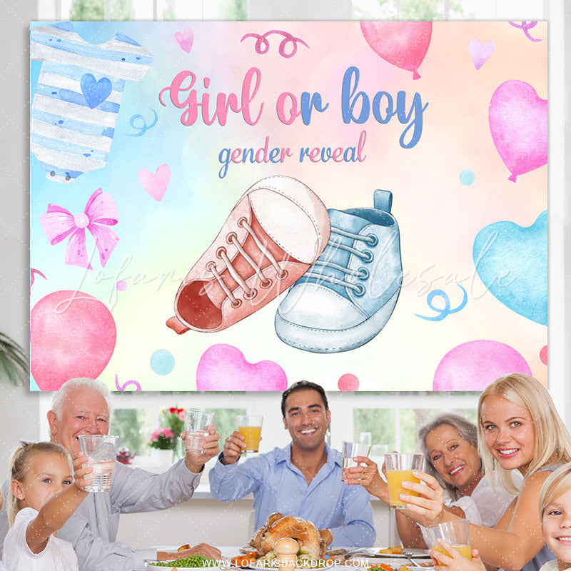 Lofaris Heart Balloon Shoe Gender Reveal Baby Shower Backdrop
