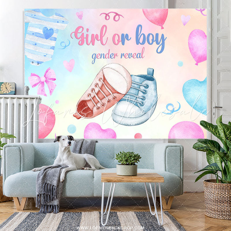 Lofaris Heart Balloon Shoe Gender Reveal Baby Shower Backdrop