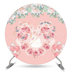 Lofaris Heart Wreath Swan Pink Floral Circle Wedding Backdrop