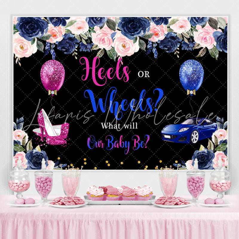 Lofaris Heels or Wheels Gender Reveal Floral Backdrop for Baby Shower
