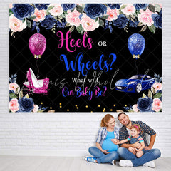 Lofaris Heels or Wheels Gender Reveal Floral Backdrop for Baby Shower
