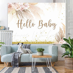 Lofaris Hello Baby Gold Glitter Floral Backdrop for Party Decor