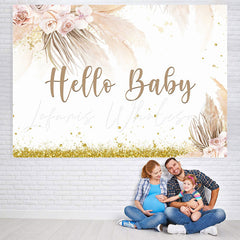 Lofaris Hello Baby Gold Glitter Floral Backdrop for Party Decor
