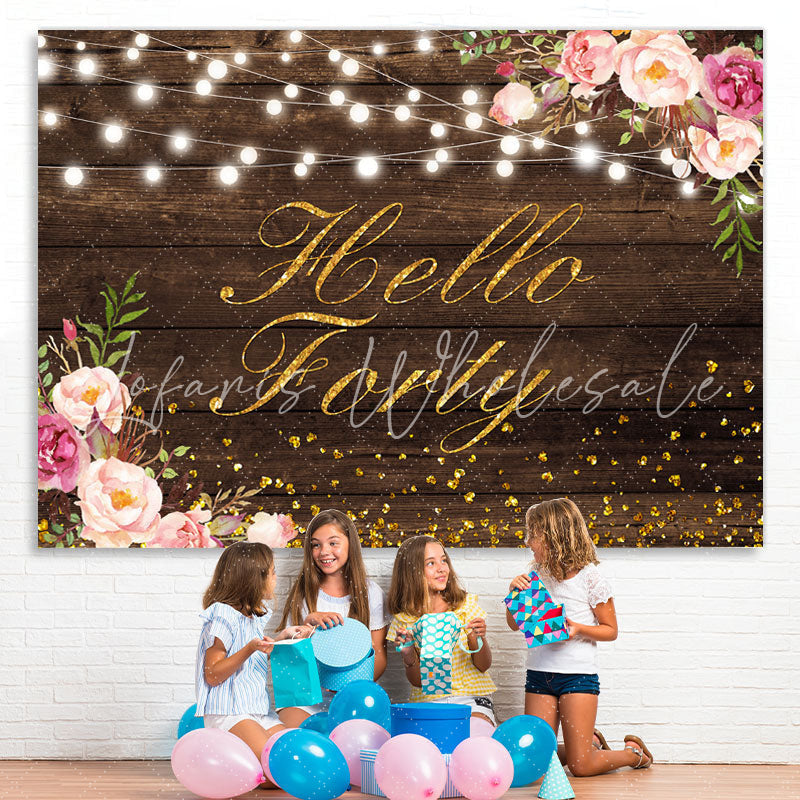 Lofaris Hello Forty Floral Gold Glitter Backdrop for Birthday
