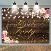 Lofaris Hello Forty Floral Gold Glitter Backdrop for Birthday