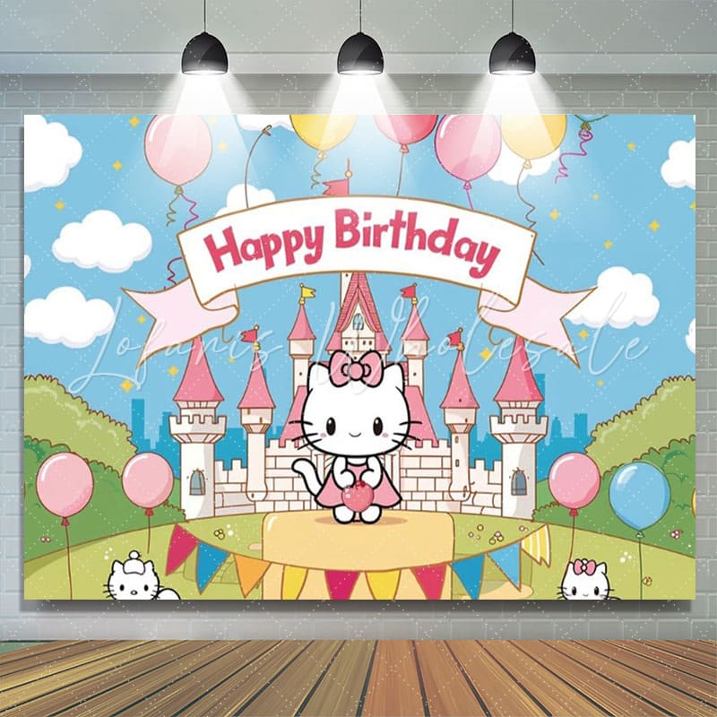Hello Kitty Castle Cute Cat Birthday Backdrop For Baby Or Girl