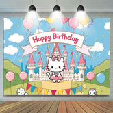 Hello Kitty Castle Cute Cat Birthday Backdrop For Baby Or Girl