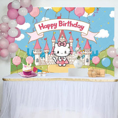 Hello Kitty Castle Cute Cat Birthday Backdrop For Baby Or Girl