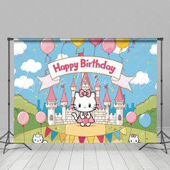 Hello Kitty Castle Cute Cat Birthday Backdrop For Baby Or Girl