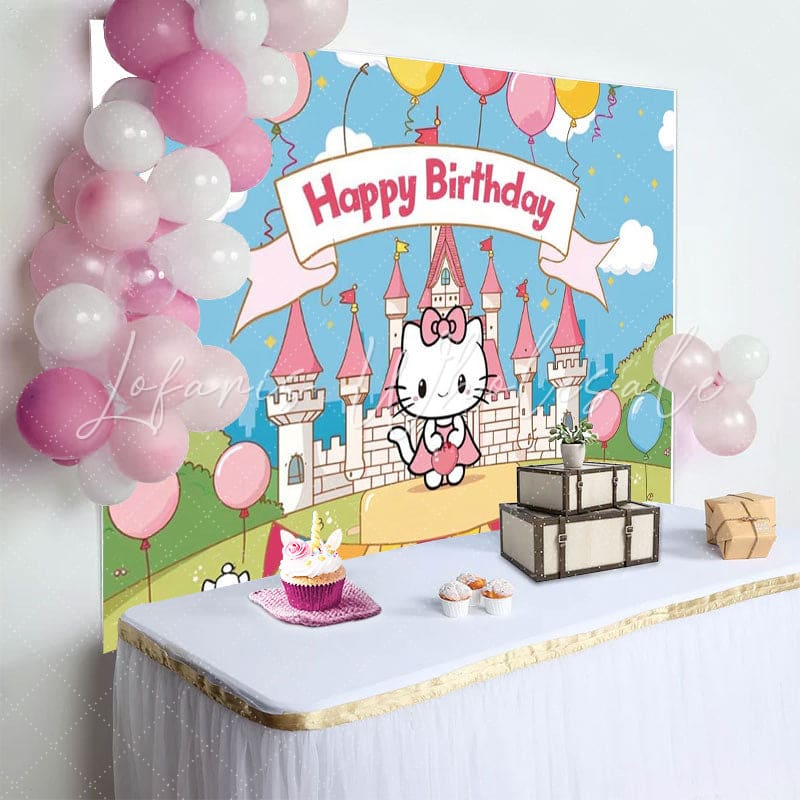 Hello Kitty Castle Cute Cat Birthday Backdrop For Baby Or Girl