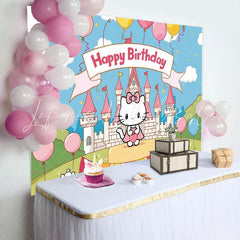 Hello Kitty Castle Cute Cat Birthday Backdrop For Baby Or Girl