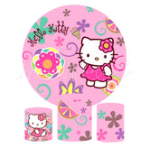 Hello Kitty Theme Happy Birthday Party Round Backdrop Cover Plinth Cylinder Pedestal Cover