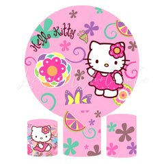 Hello Kitty Theme Happy Birthday Party Round Backdrop Cover Plinth Cylinder Pedestal Cover